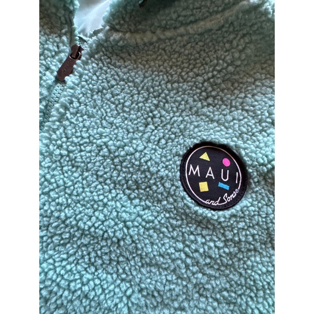 Maui and Sons Original Deep Pile Sherpa Turquoise Blue M Full Zip Hoodie Jacket - Picture 3 of 9
